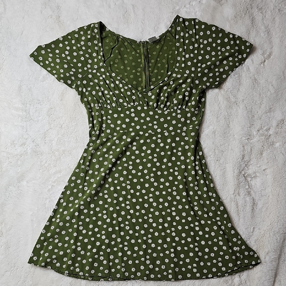Abound Green A-Line Sundress with Flutter Sleeves